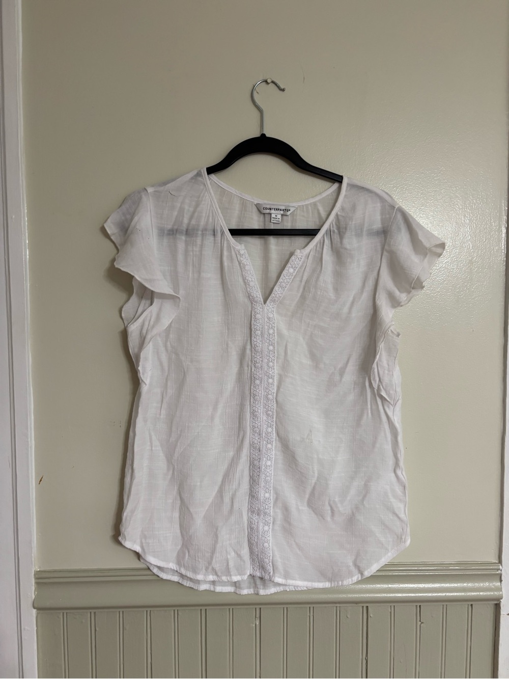 Counterparts White V-Neck Flutter Sleeve Blouse